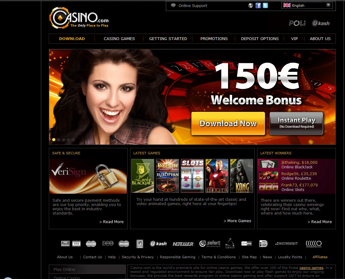 At the Casino.com homepage, players are greeted by lovely ladies offering a