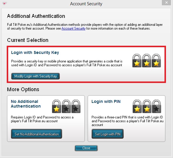 Full tilt poker mobile security key